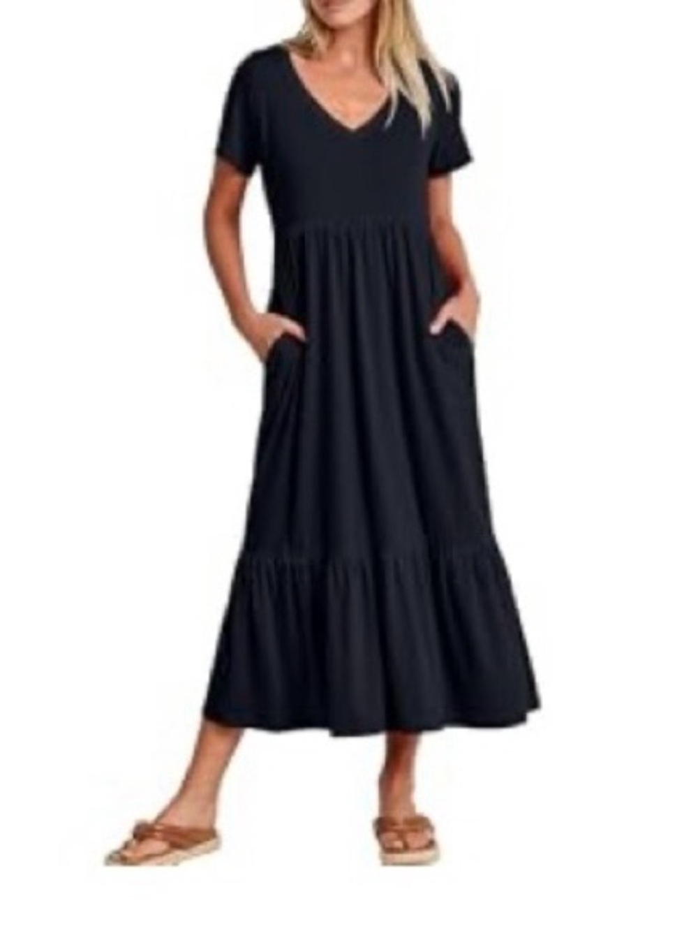 NWT Anrabess Casual Deep Navy V-Neck Maxi Dress with Pockets